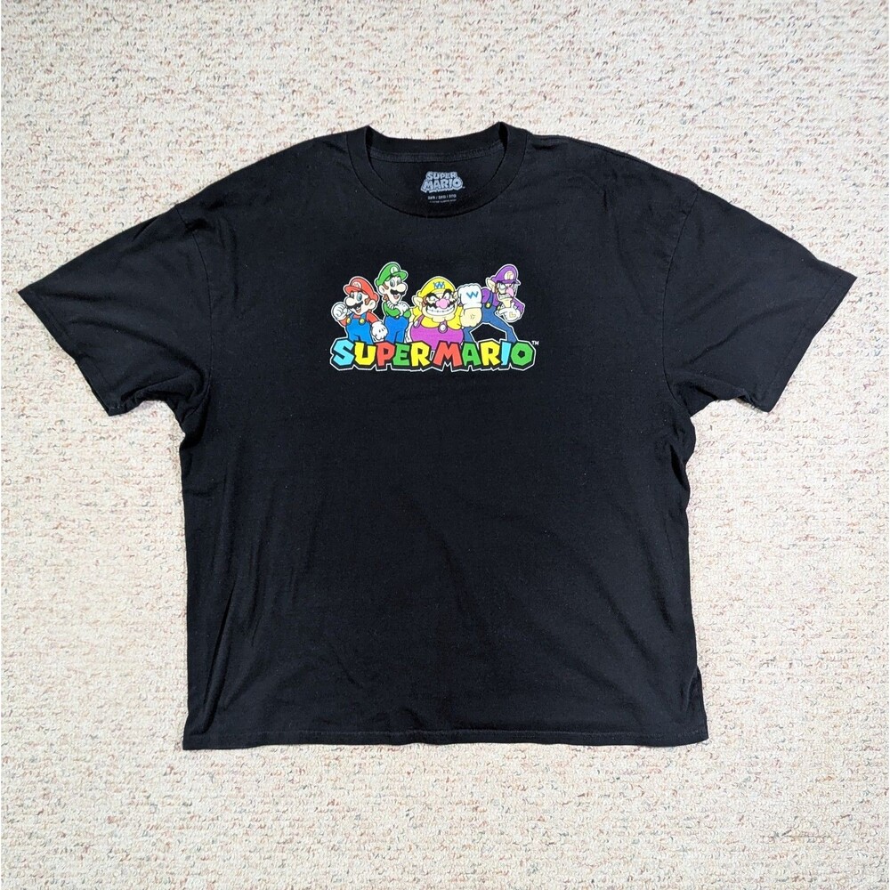 Super Mario Crew T-Shirt Mens 3XB Black Nintendo Character Gamer Tee 2023